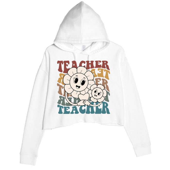 Retro Teacher Cute Gift Sunflower Heart Crop Fleece Hoodie