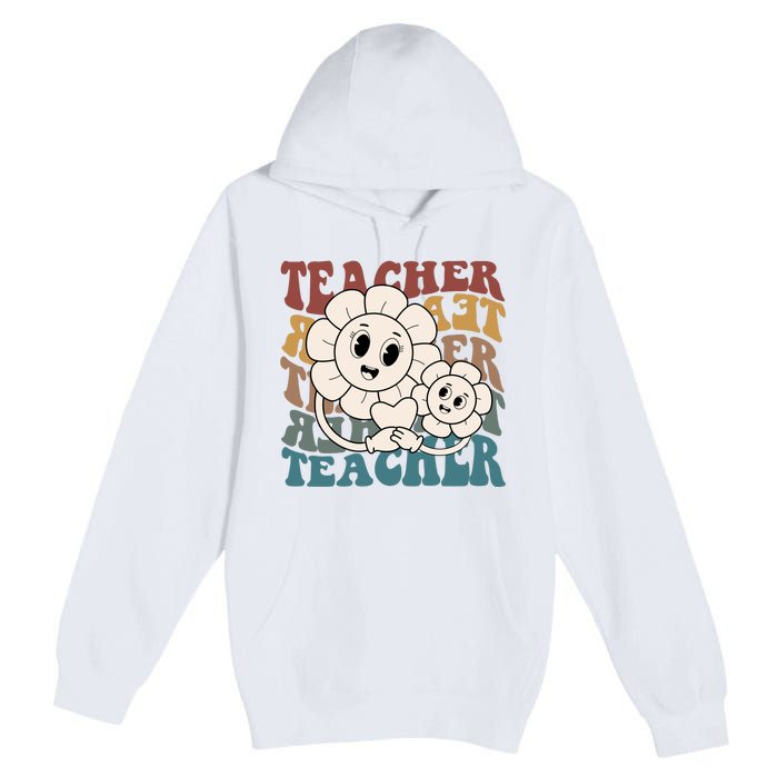 Retro Teacher Cute Gift Sunflower Heart Premium Pullover Hoodie