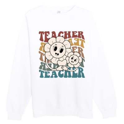 Retro Teacher Cute Gift Sunflower Heart Premium Crewneck Sweatshirt