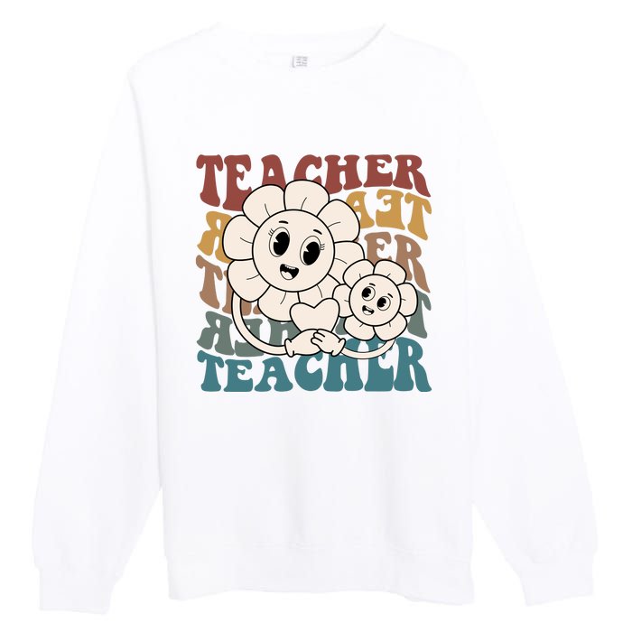 Retro Teacher Cute Gift Sunflower Heart Premium Crewneck Sweatshirt