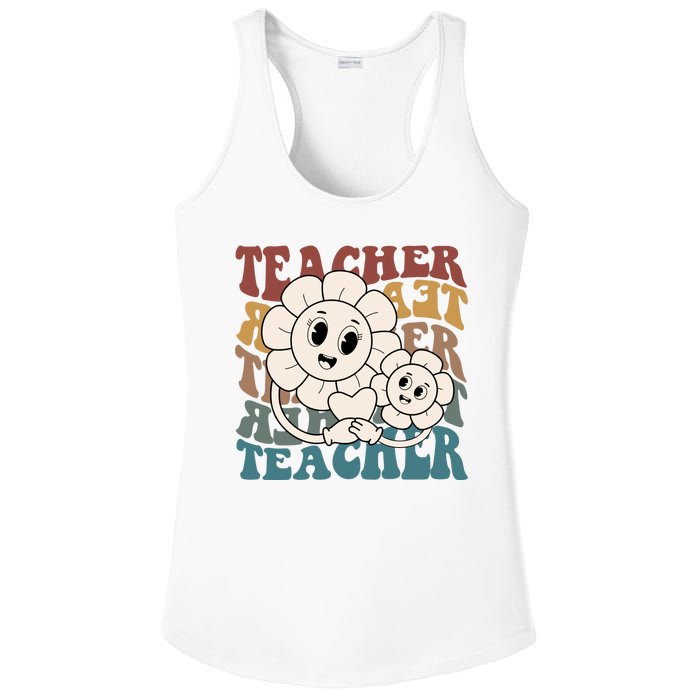 Retro Teacher Cute Gift Sunflower Heart Ladies PosiCharge Competitor Racerback Tank