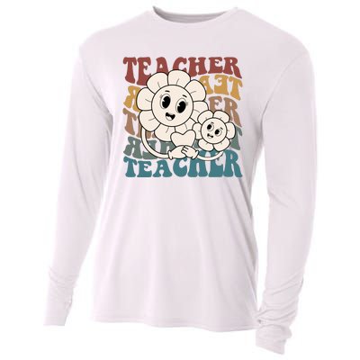 Retro Teacher Cute Gift Sunflower Heart Cooling Performance Long Sleeve Crew