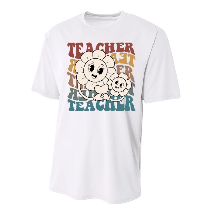 Retro Teacher Cute Gift Sunflower Heart Performance Sprint T-Shirt