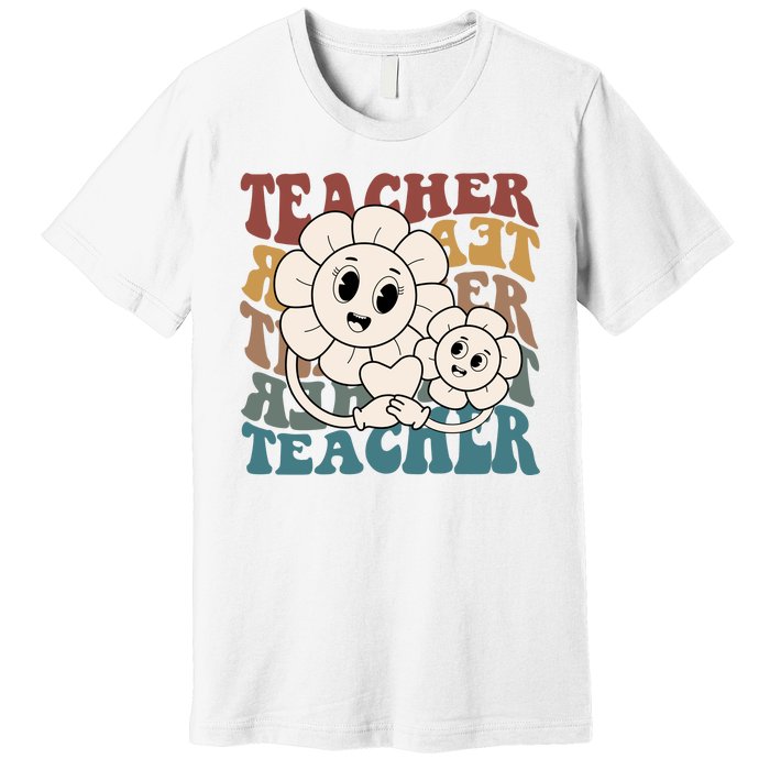 Retro Teacher Cute Gift Sunflower Heart Premium T-Shirt