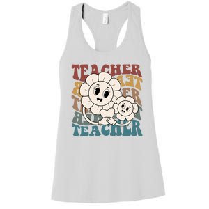 Retro Teacher Cute Gift Sunflower Heart Women's Racerback Tank