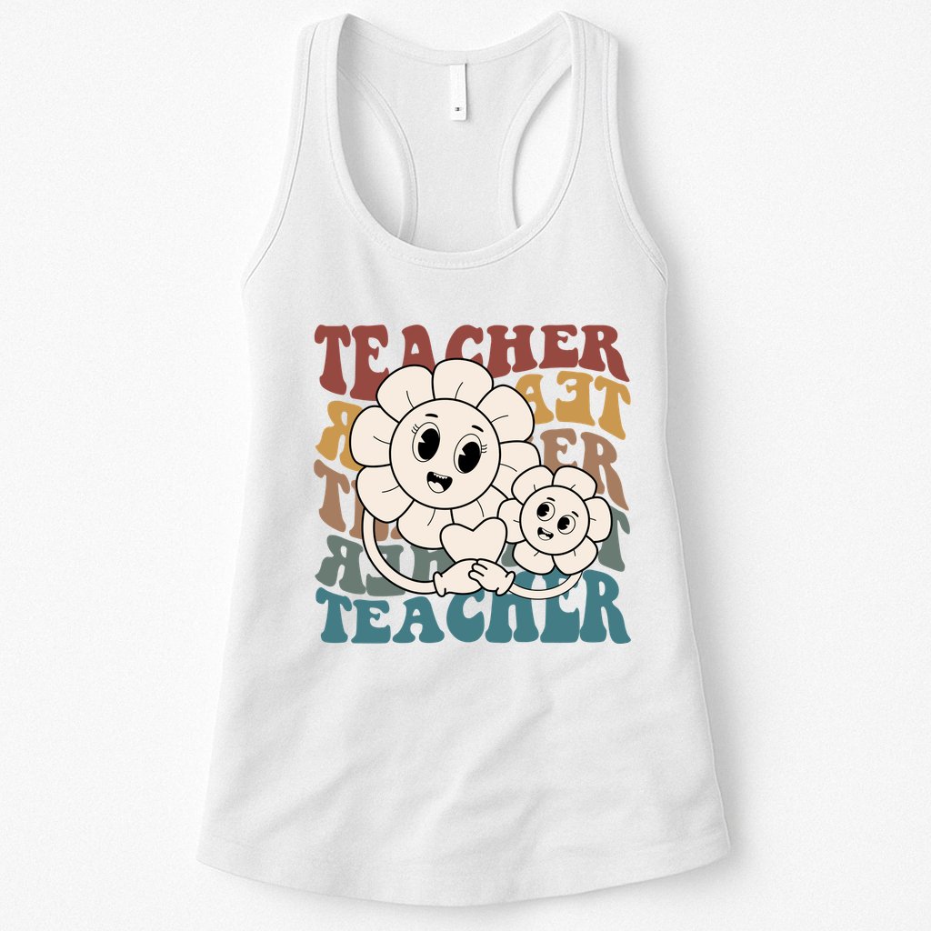 Retro Teacher Cute Gift Sunflower Heart Womens Tank Top