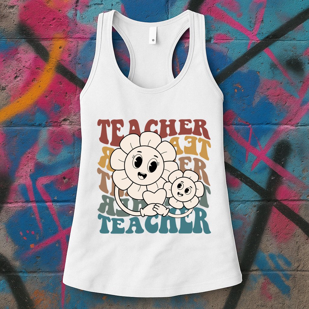 Retro Teacher Cute Gift Sunflower Heart Womens Tank Top