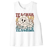 Retro Teacher Cute Gift Sunflower Heart Women's Racerback Cropped Tank