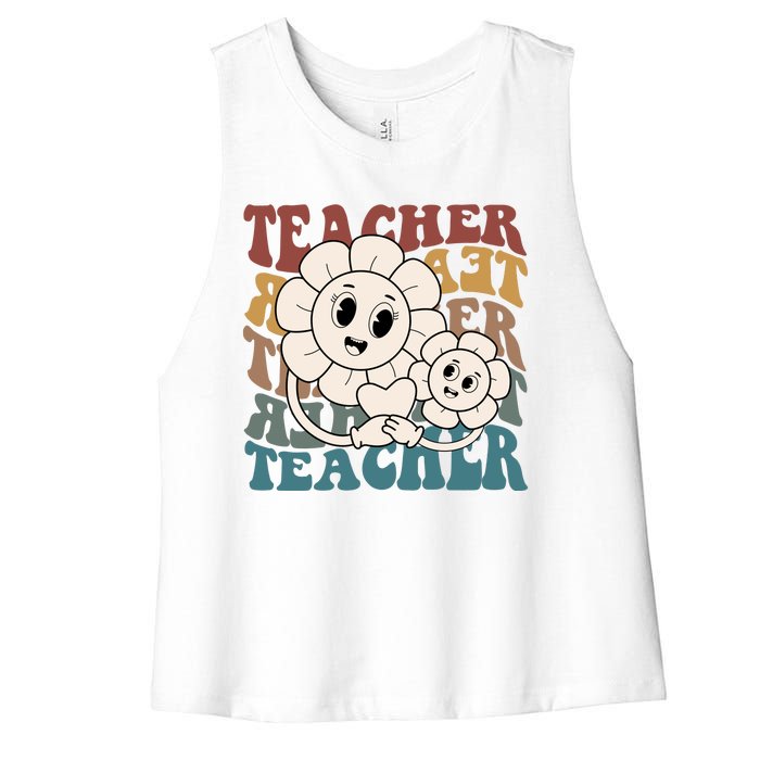 Retro Teacher Cute Gift Sunflower Heart Women's Racerback Cropped Tank