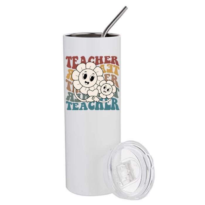 Retro Teacher Cute Gift Sunflower Heart Stainless Steel Tumbler