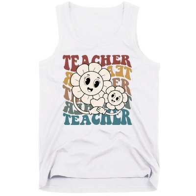 Retro Teacher Cute Gift Sunflower Heart Tank Top