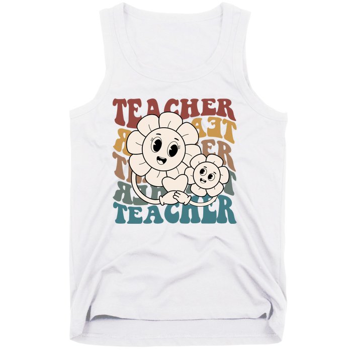 Retro Teacher Cute Gift Sunflower Heart Tank Top