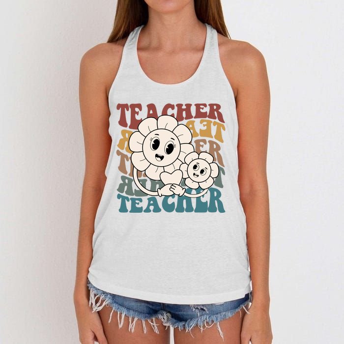 Retro Teacher Cute Gift Sunflower Heart Women's Knotted Racerback Tank