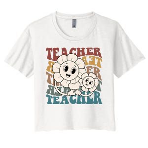 Retro Teacher Cute Gift Sunflower Heart Women's Crop Top Tee