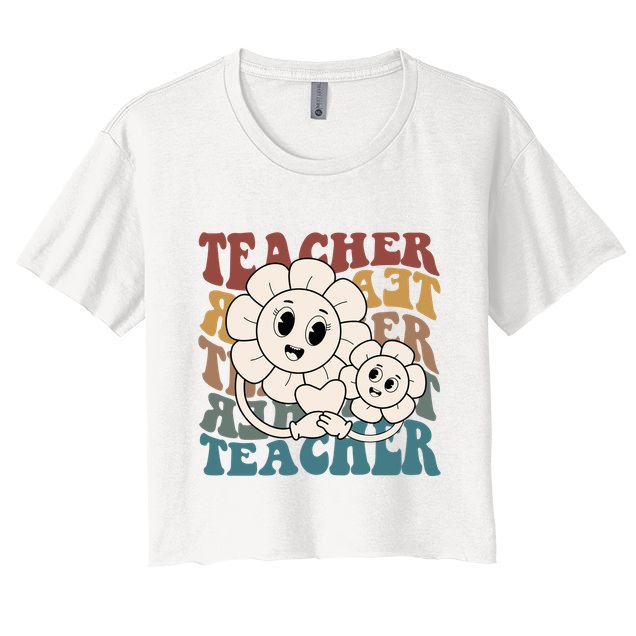 Retro Teacher Cute Gift Sunflower Heart Crop Top