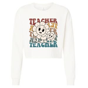 Retro Teacher Cute Gift Sunflower Heart Cropped Pullover Crew