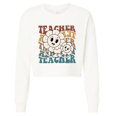 Retro Teacher Cute Gift Sunflower Heart Cropped Pullover Crew