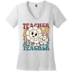 Retro Teacher Cute Gift Sunflower Heart Women's V-Neck T-Shirt