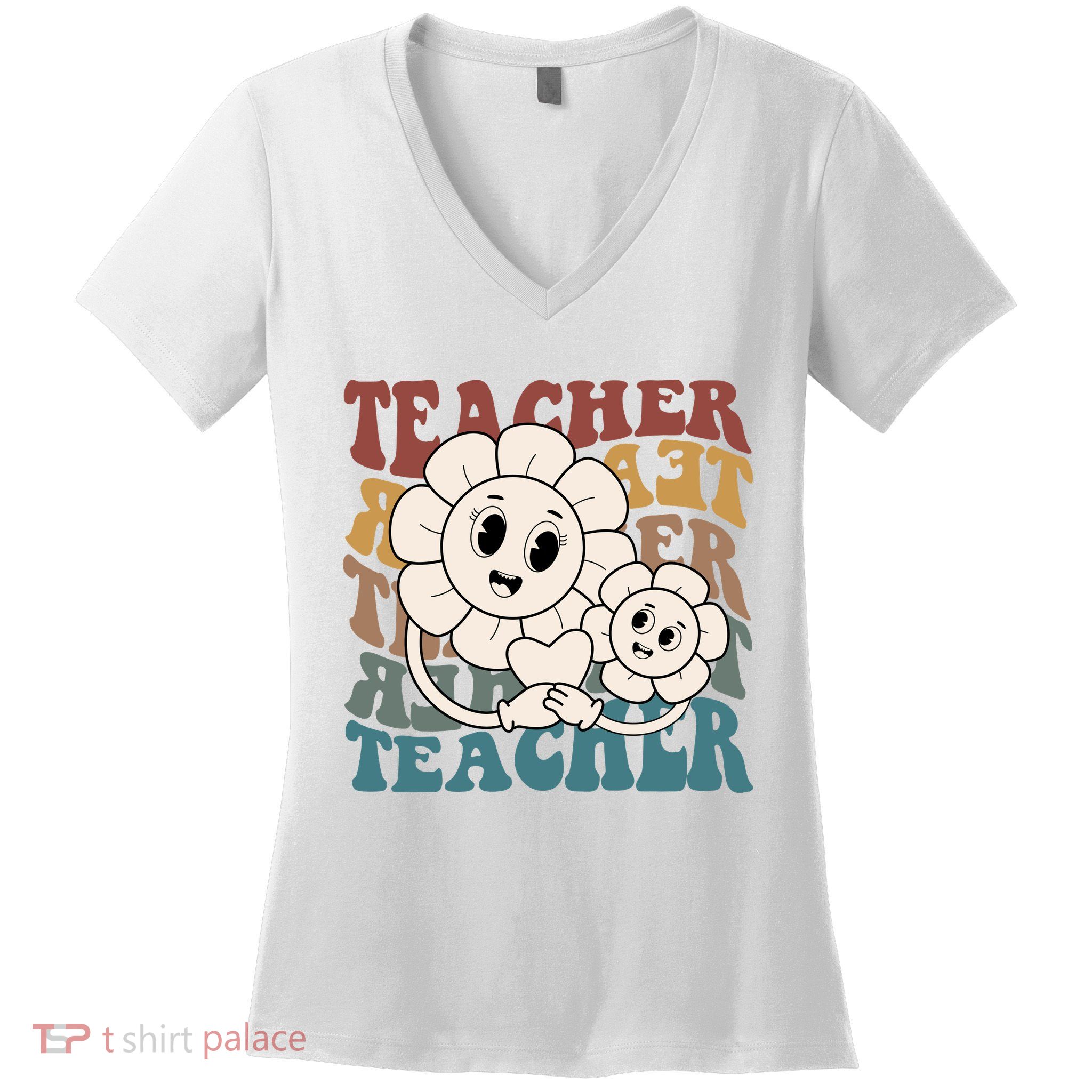 Retro Teacher Cute Gift Sunflower Heart Women's V-Neck T-Shirt