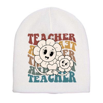 Retro Teacher Cute Gift Sunflower Heart Short Acrylic Beanie