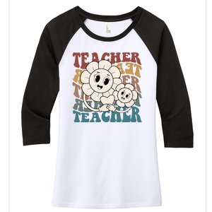 Retro Teacher Cute Gift Sunflower Heart Women's Tri-Blend 3/4-Sleeve Raglan Shirt