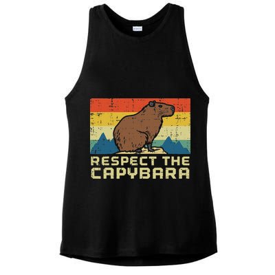 Respect The Capybara Retro Capy Rodent Animal Women Ladies PosiCharge Tri-Blend Wicking Tank