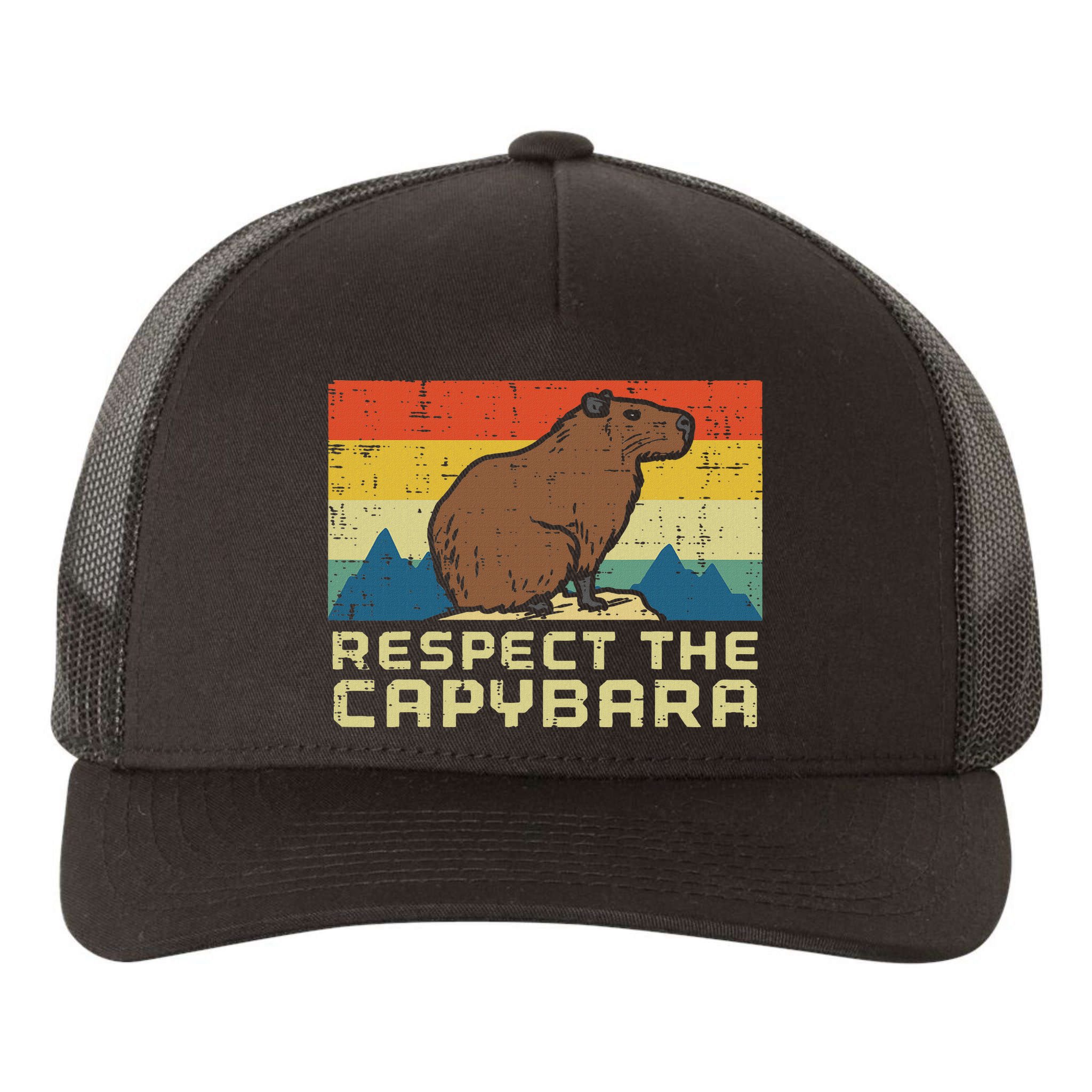 Respect The Capybara Retro Capy Rodent Animal Women Yupoong Adult 5-Panel Trucker Hat