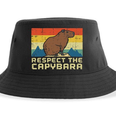 Respect The Capybara Retro Capy Rodent Animal Women Sustainable Bucket Hat