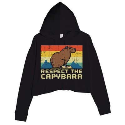 Respect The Capybara Retro Capy Rodent Animal Women Crop Fleece Hoodie