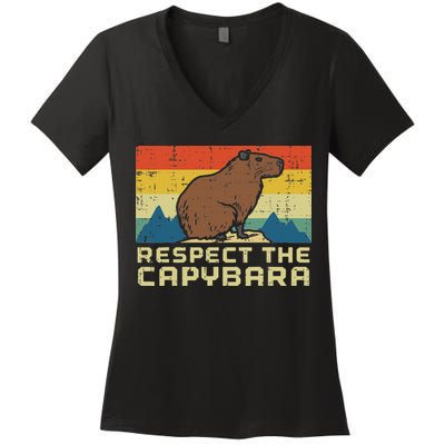 Respect The Capybara Retro Capy Rodent Animal Women Women's V-Neck T-Shirt