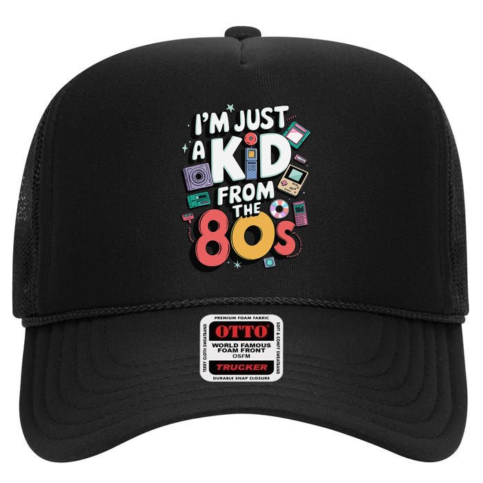 Retro Time Capsule Throwback 80s Electronics Vibes Funny High Crown Mesh Back Trucker Hat