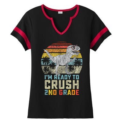 Ready To Crush Second 2nd Grade Dinosaur Back To School Ladies Halftime Notch Neck Tee