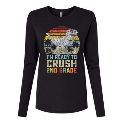 Ready To Crush Second 2nd Grade Dinosaur Back To School Womens Cotton Relaxed Long Sleeve T-Shirt