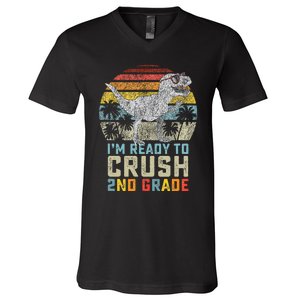 Ready To Crush Second 2nd Grade Dinosaur Back To School V-Neck T-Shirt