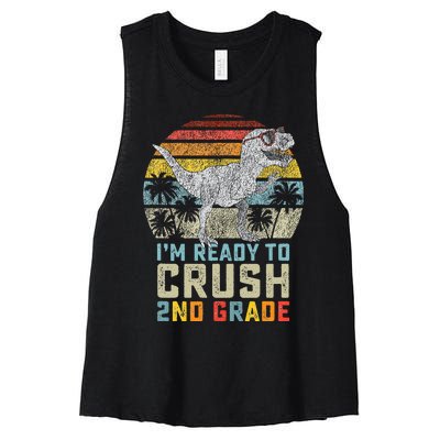 Ready To Crush Second 2nd Grade Dinosaur Back To School Women's Racerback Cropped Tank