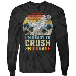 Ready To Crush Second 2nd Grade Dinosaur Back To School Tie-Dye Long Sleeve Shirt