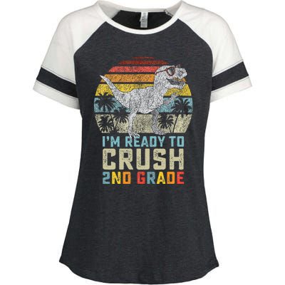 Ready To Crush Second 2nd Grade Dinosaur Back To School Enza Ladies Jersey Colorblock Tee