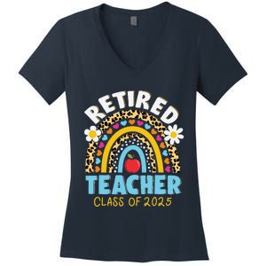 Retired Teacher Class Of 2025 Rainbow Teachers Retirement Women's V-Neck T-Shirt