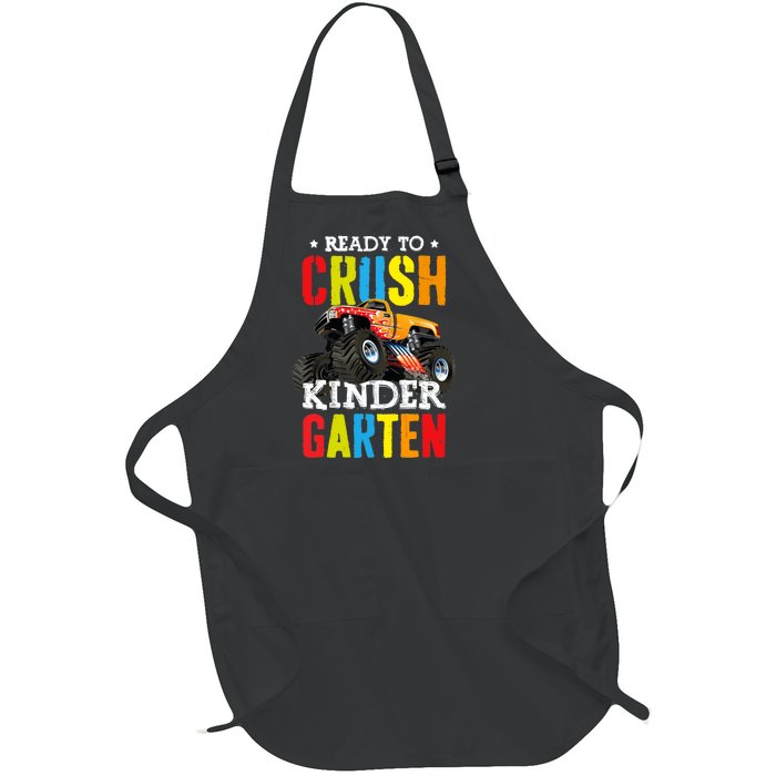 Ready To Crush Kindergarten Boy Monster Truck Back To School Full-Length Apron With Pockets