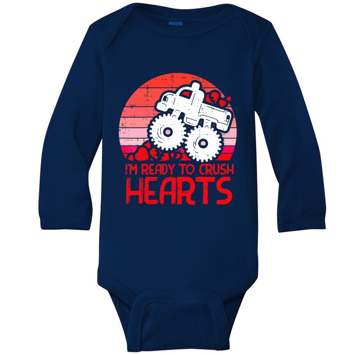 Ready To Crush Hearts Monster Truck Toddler Boys Valentine Baby Long Sleeve Bodysuit