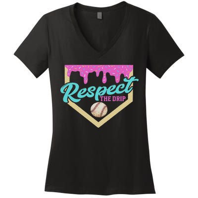 Respect The Drip Ice Cream Dripping Women's V-Neck T-Shirt