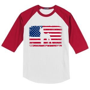 Rat Terrier Dog Lover 4th Of July Patriotic American Flag Cute Gift Kids Colorblock Raglan Jersey