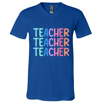 Retro Teacher Daisy Colorful Elementary School Teacher V-Neck T-Shirt