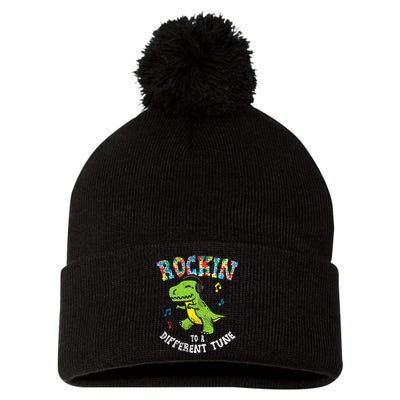 Rockin To Different Tune T-Rex Dance Autism Pom Pom 12in Knit Beanie