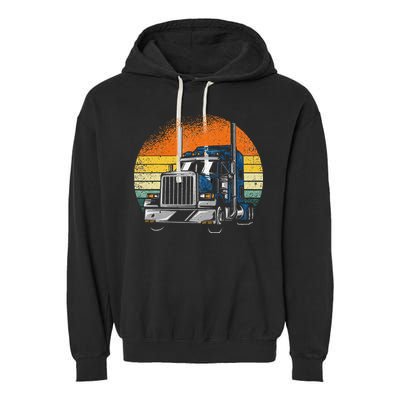 Retro Truck Driver Semi Trailer Truck Vintage Novelty Garment-Dyed Fleece Hoodie