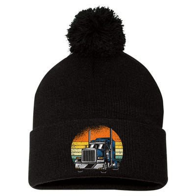 Retro Truck Driver Semi Trailer Truck Vintage Novelty Pom Pom 12in Knit Beanie