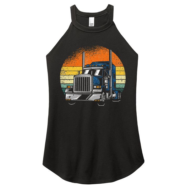 Retro Truck Driver Semi Trailer Truck Vintage Novelty Women's Perfect Tri Rocker Tank