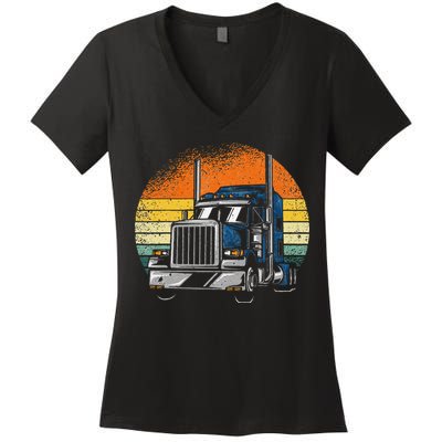 Retro Truck Driver Semi Trailer Truck Vintage Novelty Women's V-Neck T-Shirt