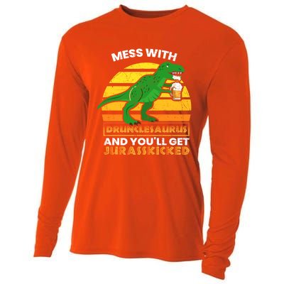 Retro Tgiftrex Druncle Drunclesaurus Slogan Funny Unclesaurus Gift Cooling Performance Long Sleeve Crew