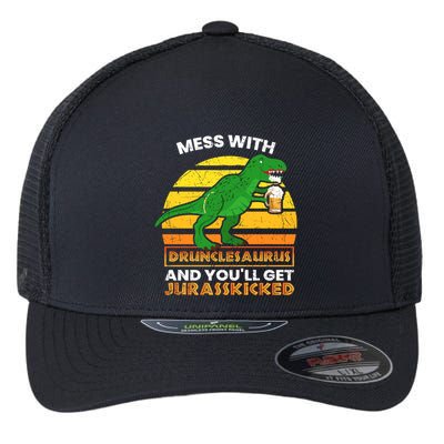 Retro Tgiftrex Druncle Drunclesaurus Slogan Funny Unclesaurus Gift Flexfit Unipanel Trucker Cap